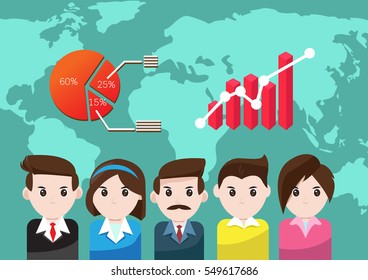 Concept graph business teamwork success in world background