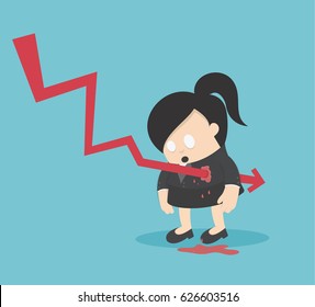 Concept graph stock falls or illustrations for Business woman design and infographic