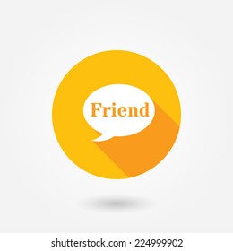 A concept graphic depicting a blue chat bubble with the word "friend" on it.