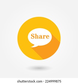 A concept graphic depicting a chat bubble with the word "share" on it.