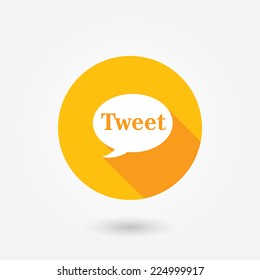 A concept graphic depicting a orange chat bubble with the word "tweet" on it.
