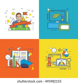 Concept of Graphic design, Education, Success at work, Career growth, Investment and Innovation. Colorful icons collection. Editable Stroke.