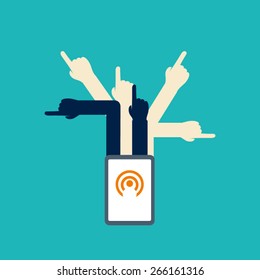 Concept Graphics human hands multitasking on computer, mobile phone, tablet