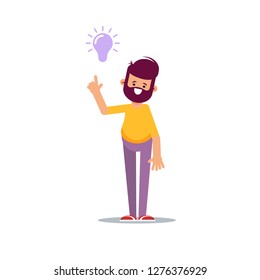 Concept of a great idea. Man shows gesture. Solution of the problem.Vector illustration in cartoon style