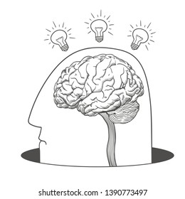 The concept of great ideas. A person is creating the ideas 