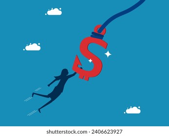 concept of greed. woman falls prey to phishing money