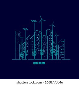 concept of green building or ecology, graphic of buildings with renewable system