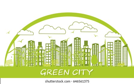 Concept green city with a non-polluted environment
