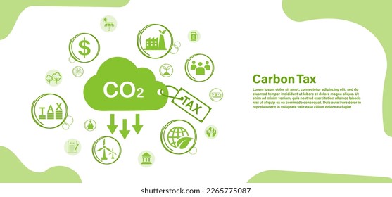 Concept of green Co2 Tax, carbon tax, Page Template with icon. Taxation for Nature Pollution. Flat design, vector illustration for web banner.