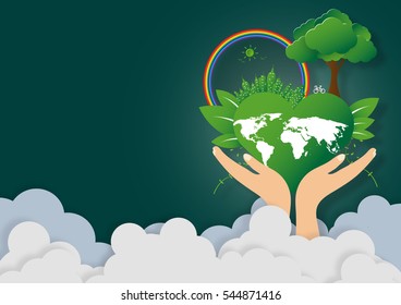 Concept of green eco earth. paper art design