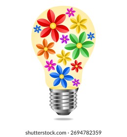 A concept of green electricity with a light bulb and flowers
