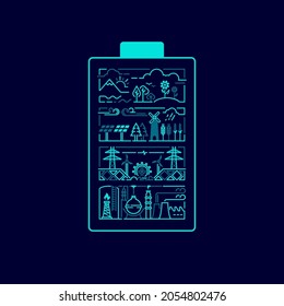 concepto de energía verde o protección del medio ambiente, gráfico de forma de batería con la industria y la naturaleza