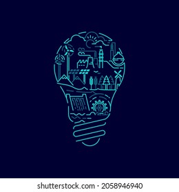 concept of green energy or environment protection, graphic of light bulb shape combined with environmental protection elements