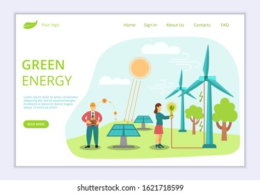 Concept of Green Energy, generation and saving green energy, website template, modern flat line design vector illustration, for graphic and web design