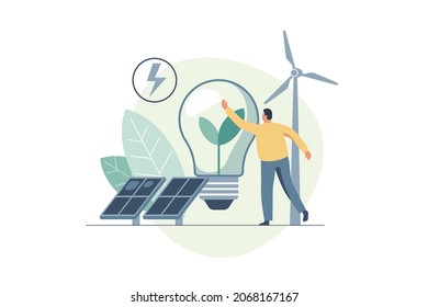 Concepto de energía verde. Solar, energía eólica. Ilustración vectorial.