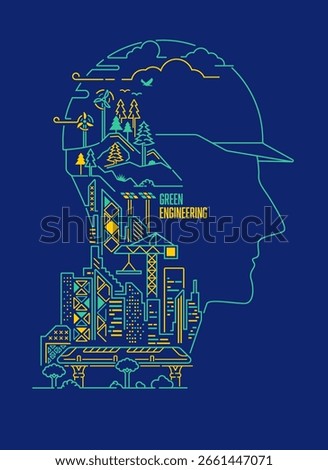 concept of green engineering or green industry, graphic of engineer shape combined with eco system element