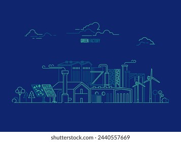 concept of green factory or eco industry, graphic of manufacturing plant with ecosystem element