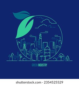 concept of green industry or industry 4.0, graphic of power plant with sustainable element