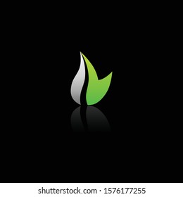 
The concept of a green label with isolated leaves on a black background. Vector illustration