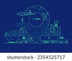 concept of green logistics or transportation technology, graphic of gps pointer with  transportation vehicle