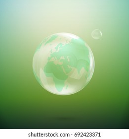 concept of green planet Earth and fresh air, bubble looks like planet Earth, eco environment idea, vector