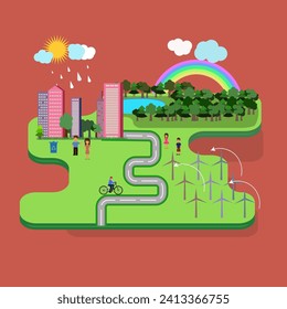 concept green planet, flat style