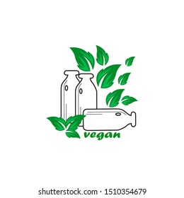 Concept green vegan diet logo with bottle and icon