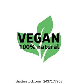 Concept green vegan diet logo with leaf icon. Vector illustration isolated on white background