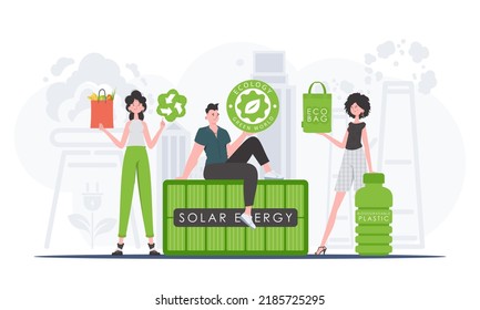 Concept of green world and ecology. ECO people. Flat style. Vector.