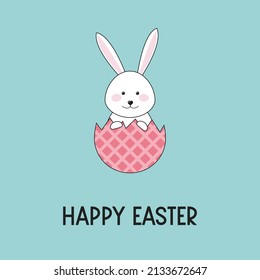 Concept of a greeting card with funny Easter bunny. Vector 