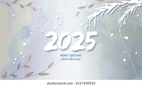 Concept of greeting or invitation card, poster or print on the winter background . Vector design template illustration. Festive New Year and Christmas theme. 2025.