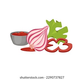 Concept Grill barbecue details. This illustration features a set of barbecue details on a white background. Vector illustration.