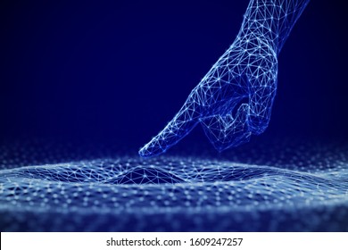 Concept of growing influence of Artificial Intelligence on life, business and information technologies. Abstract visualization of Machine Learning. Touching new knowledge. EPS10, vector illustration.