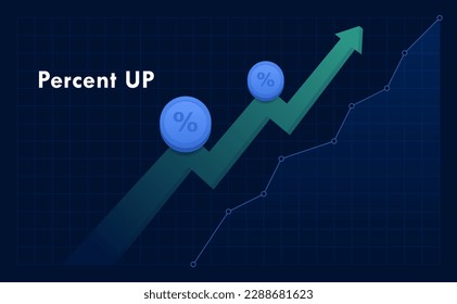 Concepto de aumento porcentual. Gráfica ascendente y ascendente como concepto de crecimiento de la tasa de interés, aumento de precios, beneficio comercial, éxito financiero y meta de negocios. Elemento de diseño infográfico.