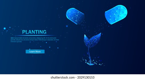 El concepto de cultivo de plantas. Ilustración abstracta aislada en un fondo azul. Salvemos el planeta, la naturaleza, el medio ambiente. Sprout o plántulas.