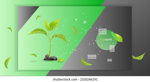 The concept of growing plants. Abstract illustration highlighted on a green background. Save the planet, nature, and the environment. A sprout or a seedling.