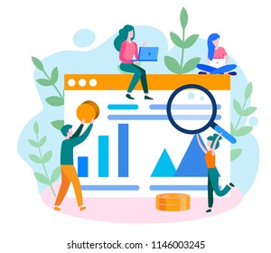 Concept growth, career, start up, for web page, banner, presentation, social media, take-off on the career ladder. company is engaged in joint construction of column graphs Vector illustration