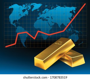 Concept of growth of the Gold in financial world. Banking business. Vector illustration