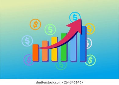 Concept of growth and new opportunities. Vector illustration of an arrow pointing upwards on an attractive color combination background,