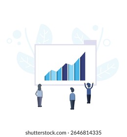 concept of Growth for Success, symbolizing progress and achievement through a rising bar chart and individuals observing it. bar chart that is increasing. successful business