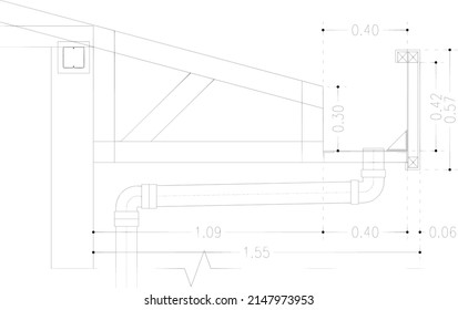 the concept for gutters on the roof is drawn with detailed sizes