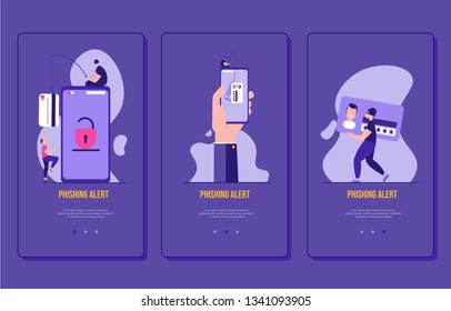 Concept of hacker attack, fraud investigation, internet phishing attack, evil win, personal privacy data, hacking and stealing email and money with tiny people. Vector illustration in flat design