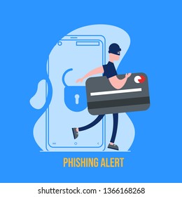 Concept of hacker attack, fraud investigation, internet phishing attack, evil win, personal privacy data, hacking and stealing email and money with tiny people. Vector illustration in flat design
