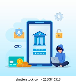 Concepto de ataque de hackers, datos de privacidad personal, hackeo y robo de correo electrónico y dinero Vector 