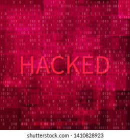 Concept of Hacking. Banner with Ddos-attack. Spam and Computer Virus Concept. Binary code digital technology background. Vector illustration.