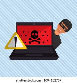 Concept of hacking. Criminal hacker with laptop