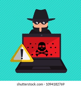 Concept of hacking. Criminal hacker with laptop