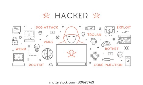 Concept of hacking and cyber crimes. Vector hacker and internet crime. Open path.