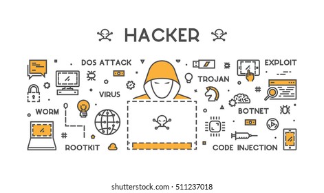 Concept of hacking and cyber crimes. Vector hacker and internet crime. Open path.