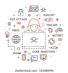 Concept of hacking and cyber crimes. Vector hacker and internet crime. Open path.